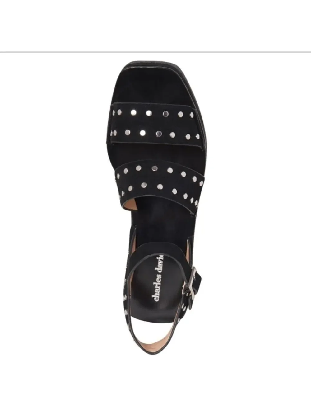 Charles David Black Suede Studded Madeira platform sandals, size 8,EUC,2